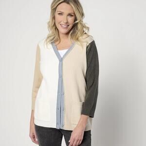 LOGO by Lori Goldstein Button Front Colorblock Cardigan size XL